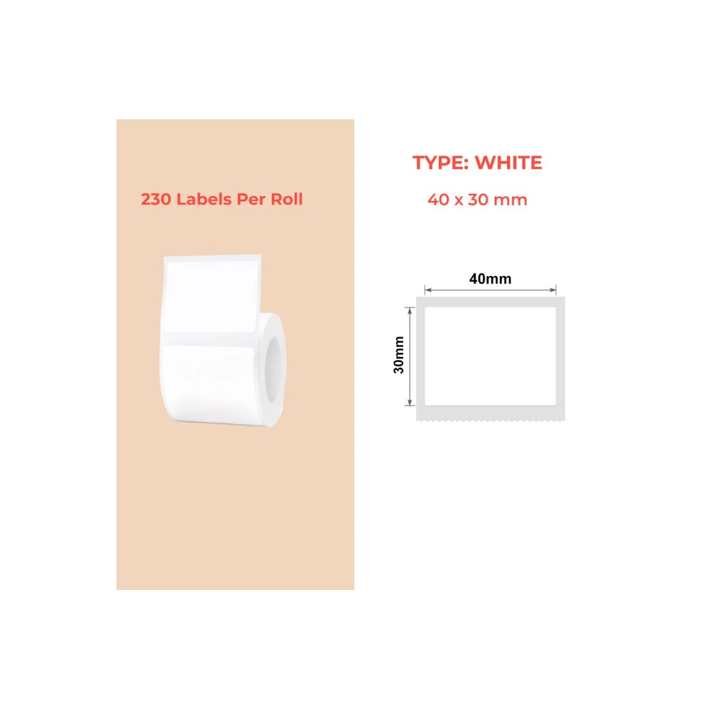 40*30 white Polypropylene (water proof, tear proof and oil proof) thermal labels 230/roll